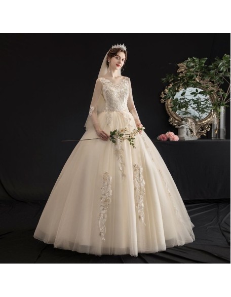 Vintage long sleeve tutu wedding dress