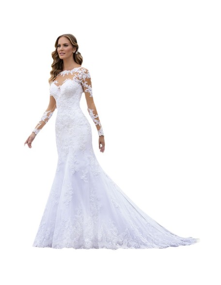 European style long sleeve mermaid wedding dress