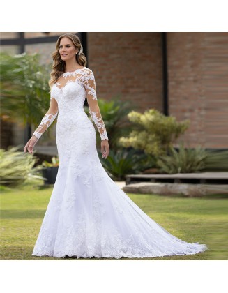 European style long sleeve mermaid wedding dress