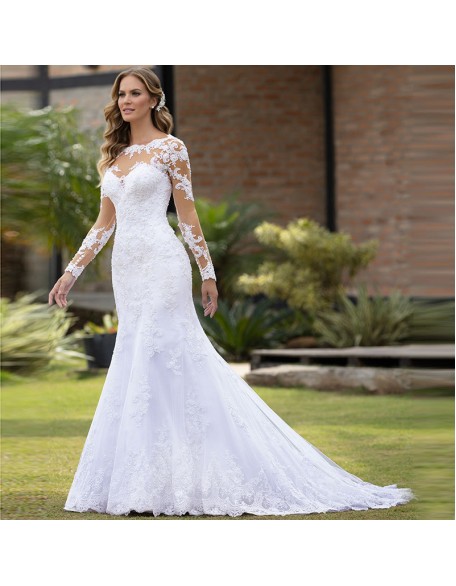 European style long sleeve mermaid wedding dress