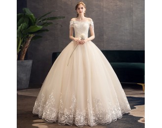 New trailing champagne color wedding dress